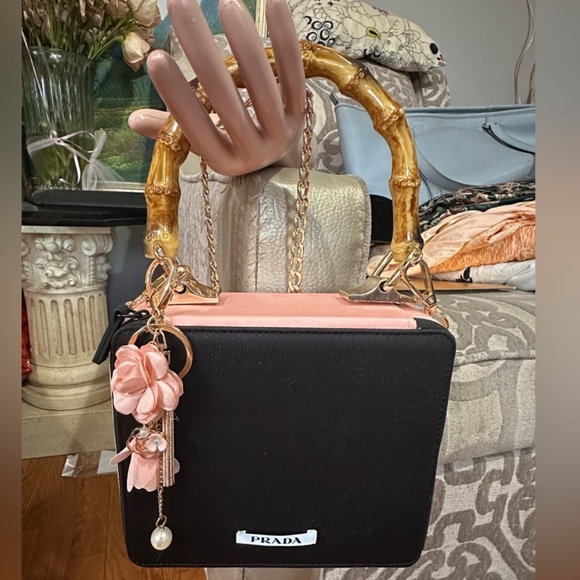 Prada Black and Pink Women's Bag with Bamboo Handle - Picture 5 of 11